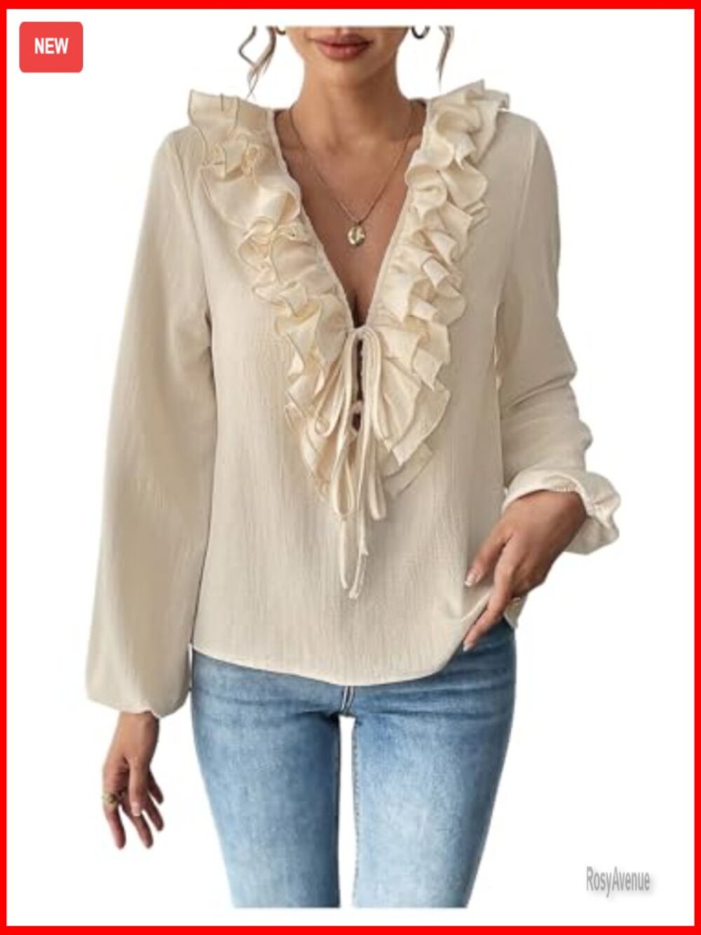 Ruffle Tie Front V Neck Blouse Chiffon Casual Work - Picture 3 of 7